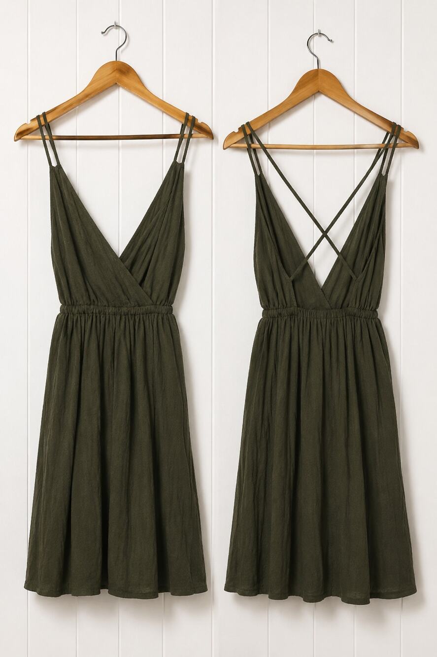 Ecote Urban Outfitters Olive Green Dress XS Strappy Criss Cross Back Mini